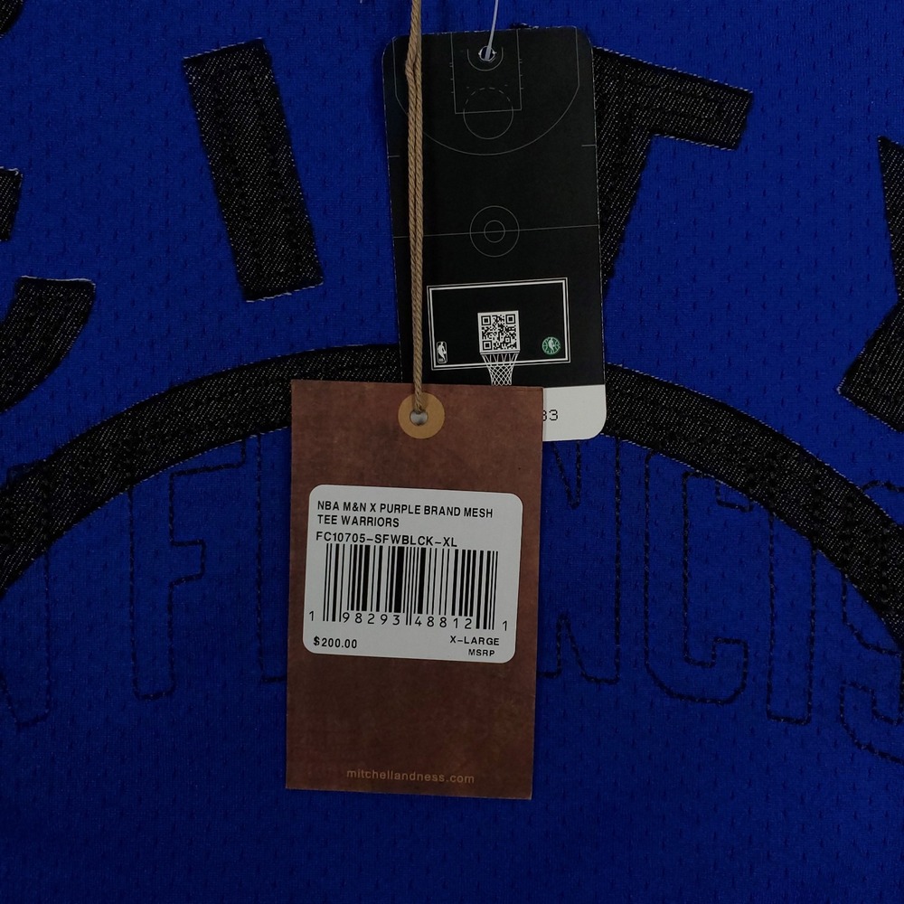 Purple Brand Warriors Mitchell & Ness NBA XL XLarge Jersey Shirt Blue Yellow NWT - Picture 6 of 8